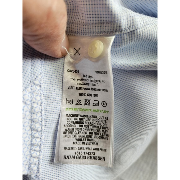 Ted Baker Endurance Men's Blue White Long Sleeve Flip Cuff Shirt, 16.5 32/33 - Picture 6 of 7